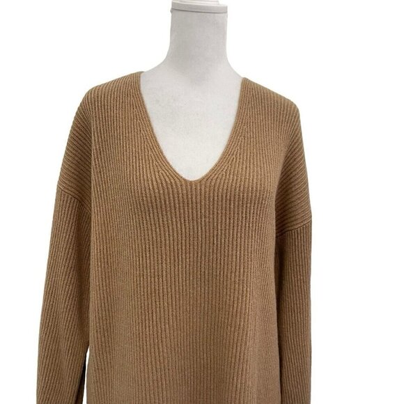 NWT Madewell Wool Blend Relaxed V-Neck Sweater Dress Camel Brown size Medium - Picture 3 of 9